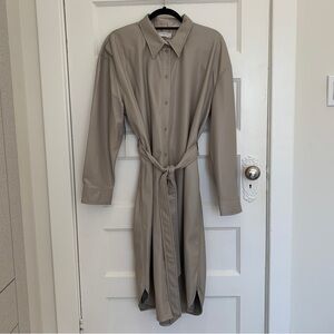 Babaton faux leather taupe shirt dress, midi length, size L